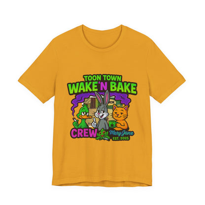 Toon Town Wake ’N Bake Crew T-Shirt | Funny Cartoon Stoner Tee by Mary-Jane EST. 2025