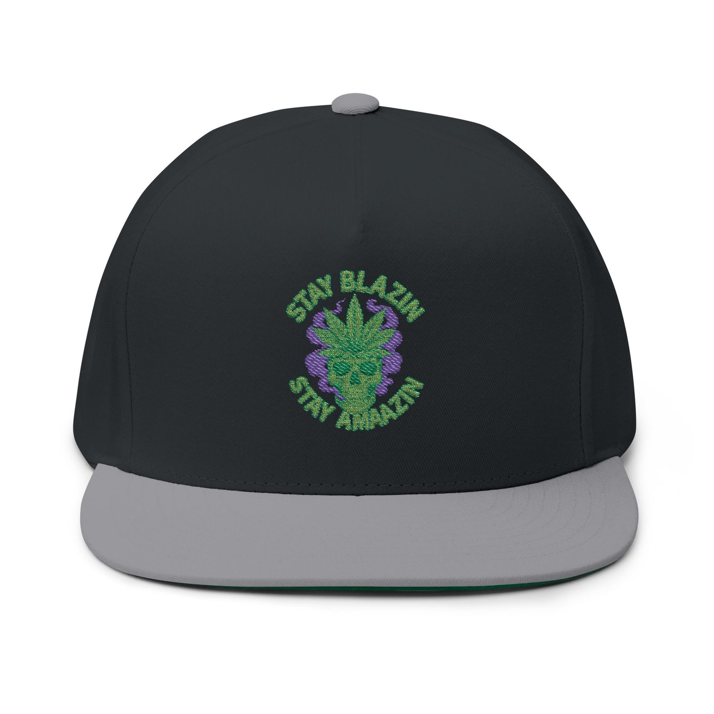 Embroidered Flat Bill Cap - Stay Blazin' Green Design, Adjustable Cap for Sports, Casual Wear, Gift Idea, Stay Blazin Stay Amazin Trucker Hat – Mary-Jane EST 2025 | Neon Green & Purple 420 Streetwear
