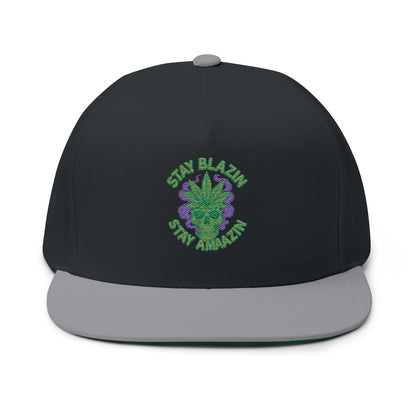 Embroidered Flat Bill Cap - Stay Blazin' Green Design, Adjustable Cap for Sports, Casual Wear, Gift Idea, Stay Blazin Stay Amazin Trucker Hat – Mary-Jane EST 2025 | Neon Green & Purple 420 Streetwear