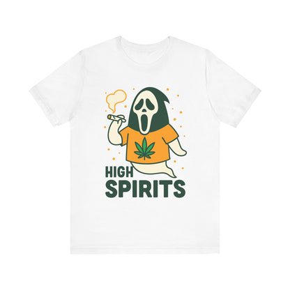 High Spirits Ghost Tee, Unisex T-Shirt, Cannabis Shirt, Funny Graphic Tee, Halloween Outfit, Party Apparel